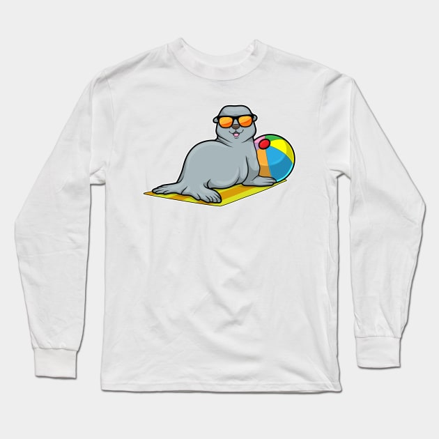 Seal at Sunbathing with Water polo & Sunglasses Long Sleeve T-Shirt by Markus Schnabel